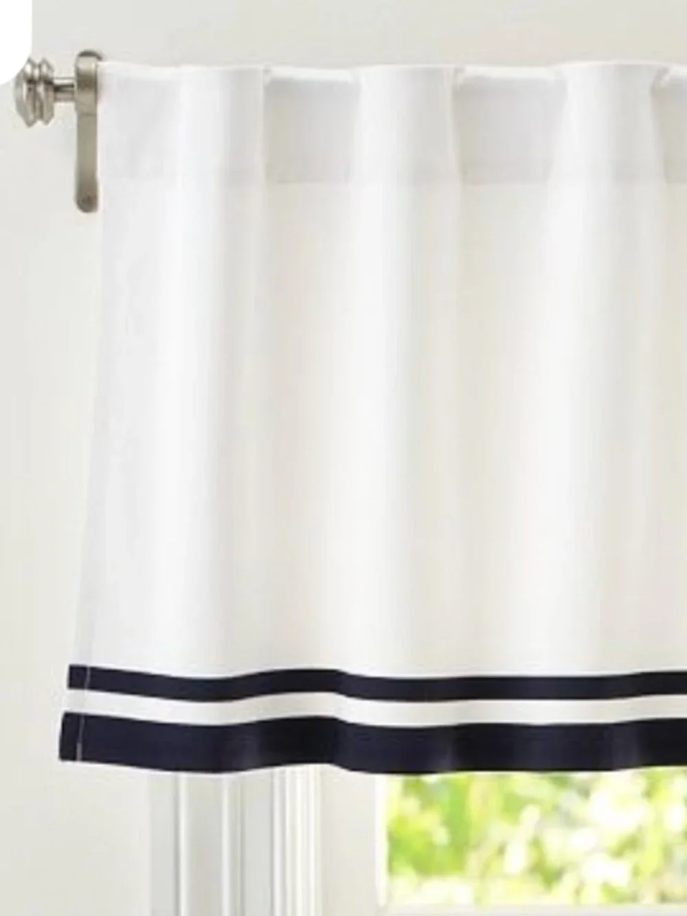 Pottery Barn Kids Harper White Valance with Navy Trim